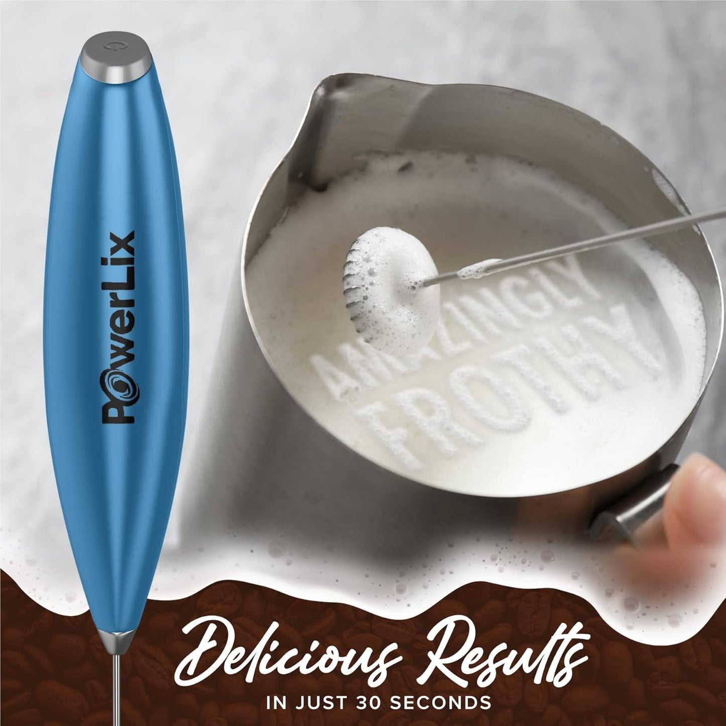 PowerLix Powerful Handheld Milk Frother With Stand Battery Operated Foam Maker Frother Wand For Coffee (A Black) (No Stand Blue)