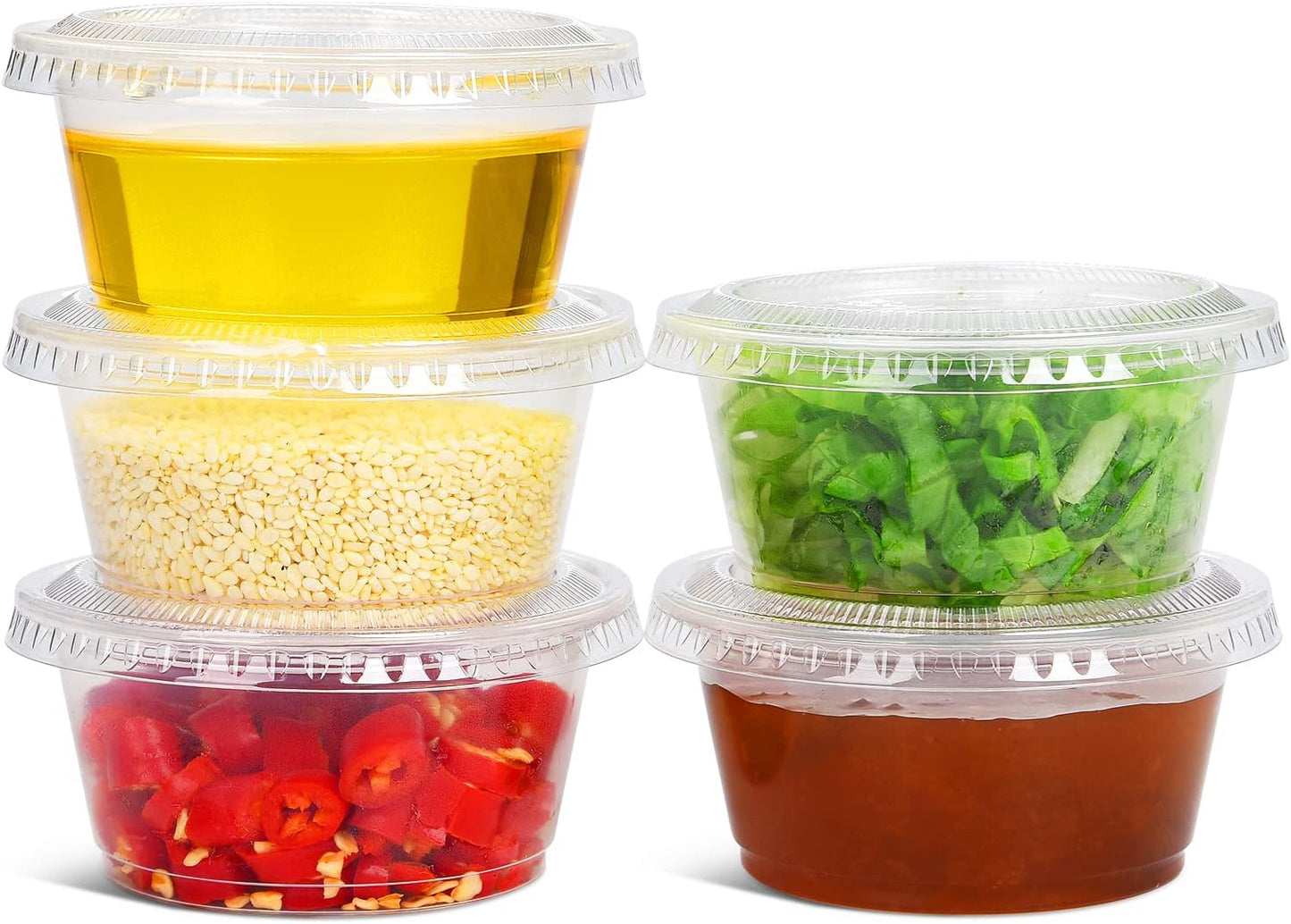 EDI Clear Disposable Plastic Portion Cups with Leakproof Lids - 50 Sets, 3.25 OZ, BPA Free, Recyclable - Jello Shot, Condiment & Dipping Sauce, Souffle Cups