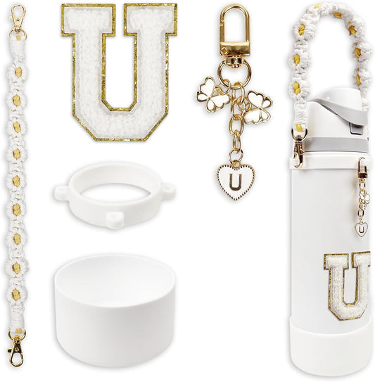 SITKOL Silicone Boot Cute Monogram Set Compatible with Owala Water Bottle 24 oz, 32 oz, 40 oz - Perfect Letter Owala Accessories for Owala Tumbler, Owala Free Sip, Pink Owala, Black Owala