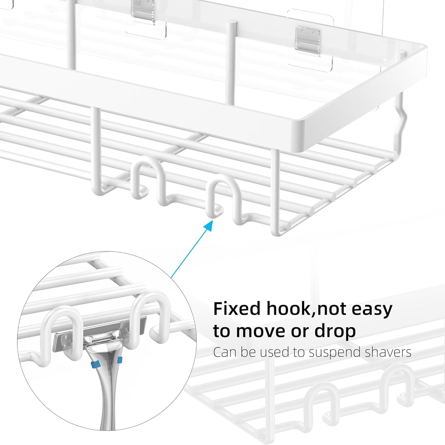 Moforoco 3-Pack Shower Caddy Basket Shelf with Soap Holder, No Drilling Traceless Adhesive Shower Wall Shelves, Rustproof White Bathroom Shower Storage Organizer