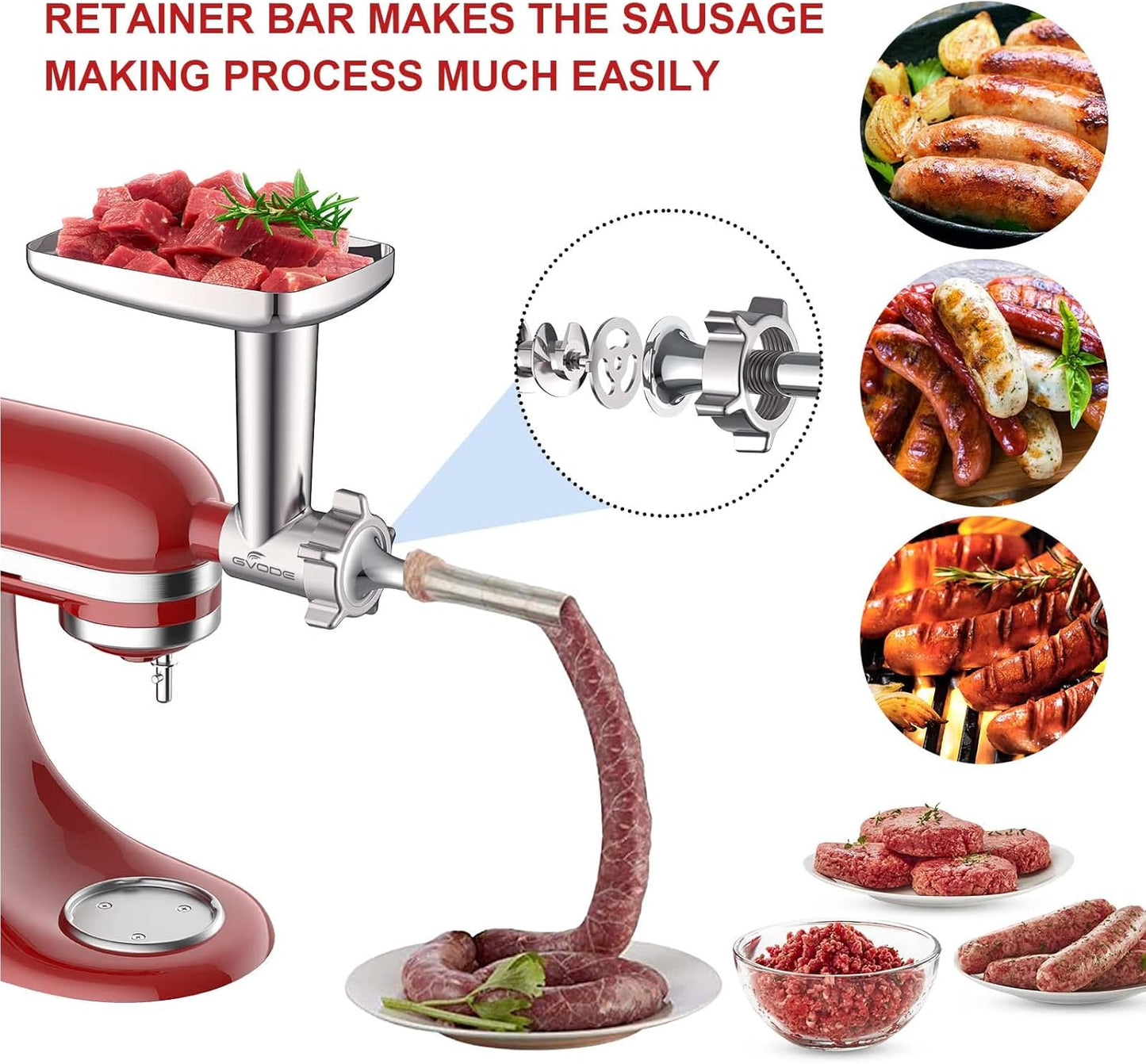 Meat Grinder and Cheese Grater Attachment for KitchenAid Stand Mixer, Slicer Shredder & Meat Grinder with Sausage Stuffer, 2 Pcs for KitchenAid Accessories and Attachments