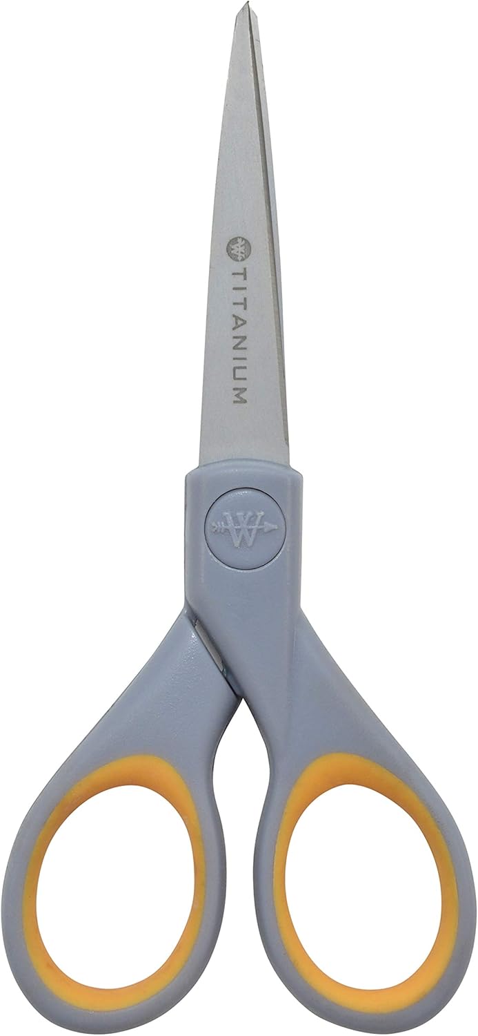 Westcott ‎13824 7” & 5” Pointed Titanium-Bonded Crafting Scissors with Soft Handles, Gray/Yellow (2 Pack)