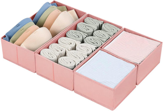 DIMJ Drawer Organizers for Clothing, Set of 4 Dresser Drawer Organizers, Fabric Closet Organizers and Storage, Drawer Dividers for Baby Clothes, Socks, Belt, Tie (Pink)