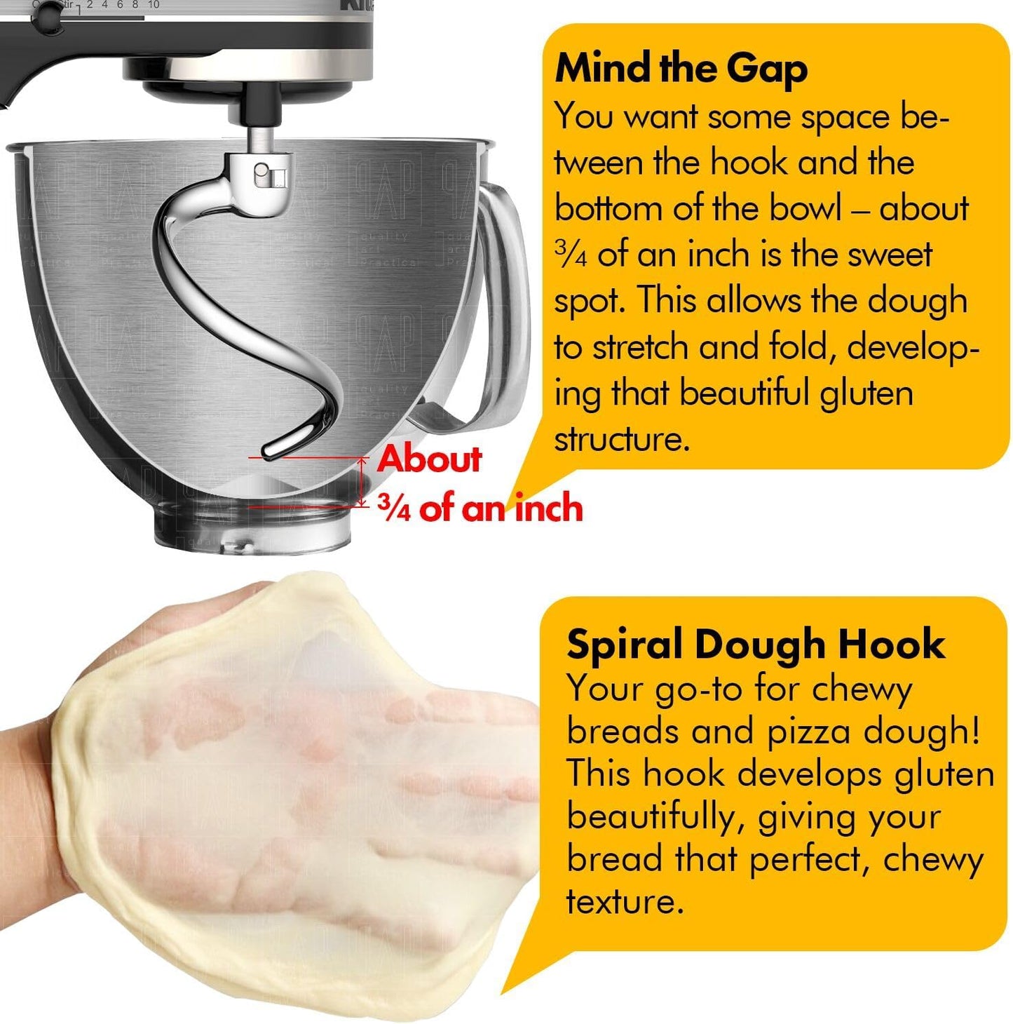 Spiral Dough Hook Replacement for KitchenAid 3.5 Qt. Tilt-Head Stand Mixers/Polished 18/8 Stainless Steel Accessories/No coating/Dishwasher Safe/Compatible for KSM3311/3316/ Artisan Mini Series