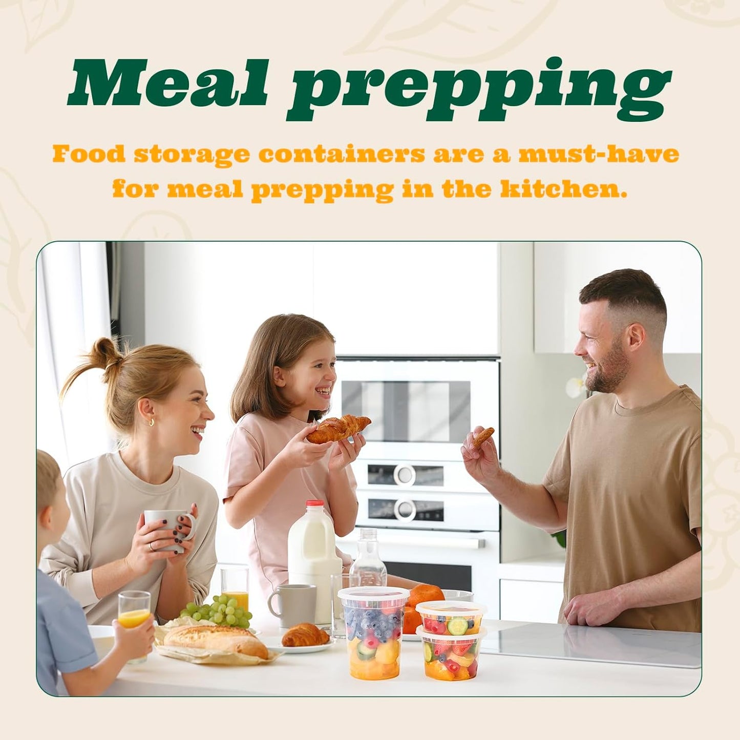 Glotoch 48 Pack (Mixed) 8 oz. and 16 oz. Plastic Containers with Lids, Leak Proof Deli Containers, Meal Prep Soup Containers, BPA Free, Reusable, Freezer Dishwasher Microwave Safe, Mixed sizes