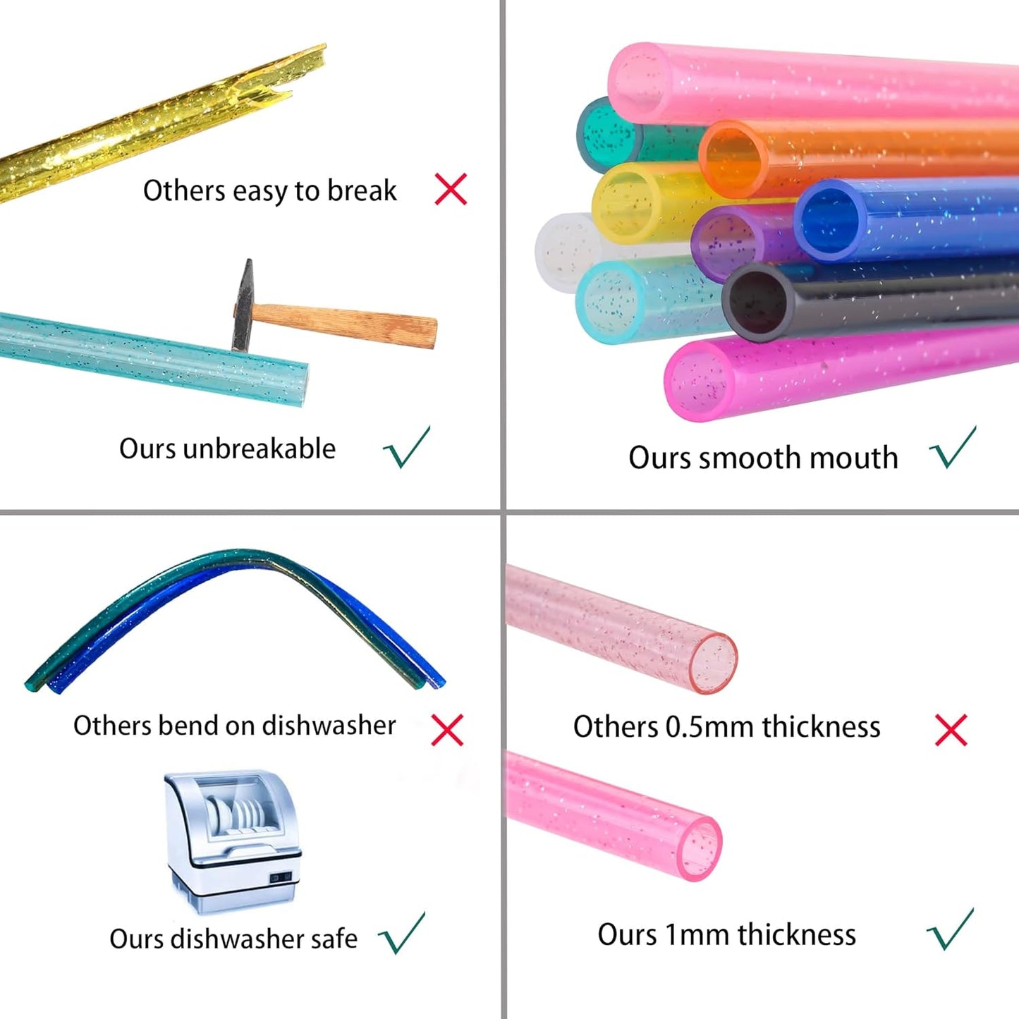 Dakoufish Replacement Glitter Straws for Stanley|Owala|Simple Modern 40oz 30oz Tumbler,10 Pack 12 Inch Reusable Dark-blue Straws With Cleaning Brush For Stanley Hydro Jug Cup,Dishwasher Safe