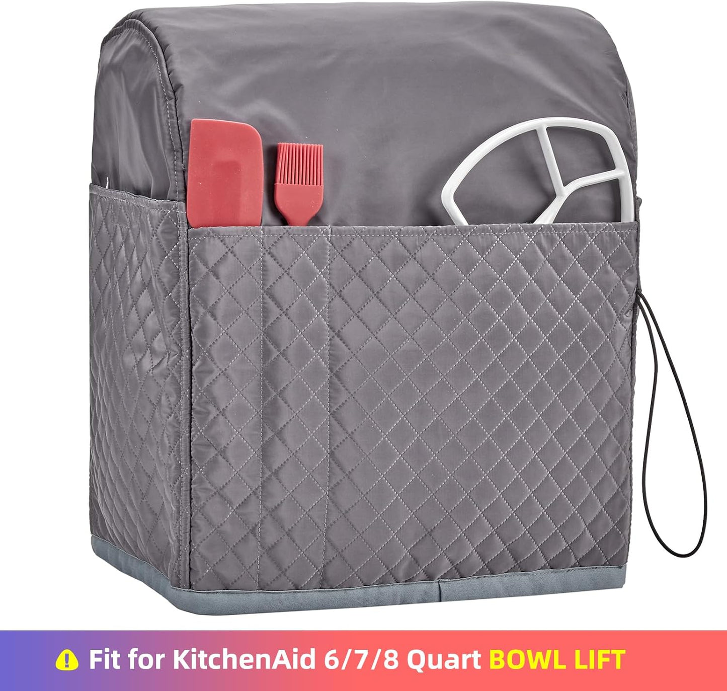 HOMEST Stand Mixer Quilted Dust Cover with Pockets Compatible with KitchenAid 6/7/8 Quart Bowl Lift, Grey (Patent Design)