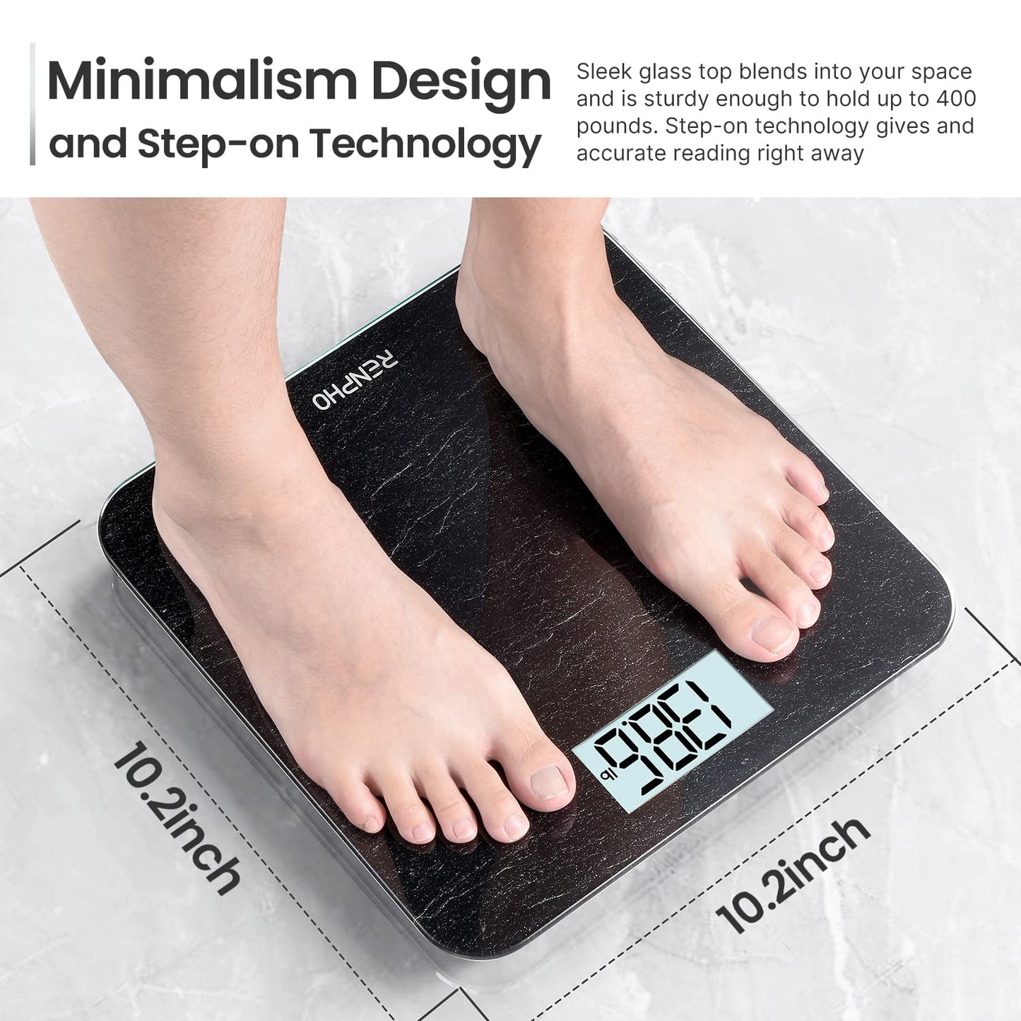 RENPHO Digital Bathroom Scale, Highly Accurate Body Weight Scale with Lighted LED Display, Round Corner Design, 400 lb, Core 1S, Marble