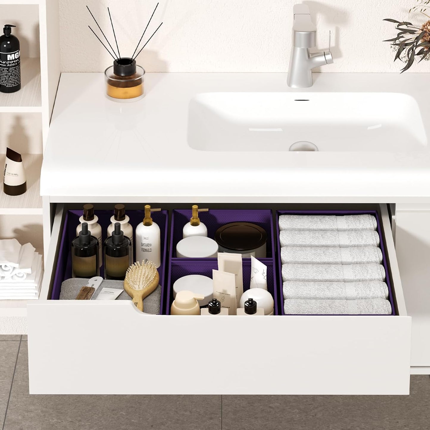 DIMJ Drawer Organizer Clothes, 15 Pack Dresser Organizer, Foldable Closet Organizers and Storage, Fabric Dresser Bins, Drawer Dividers for Nursery, Baby Clothes, Underwears, Sock (Purple)