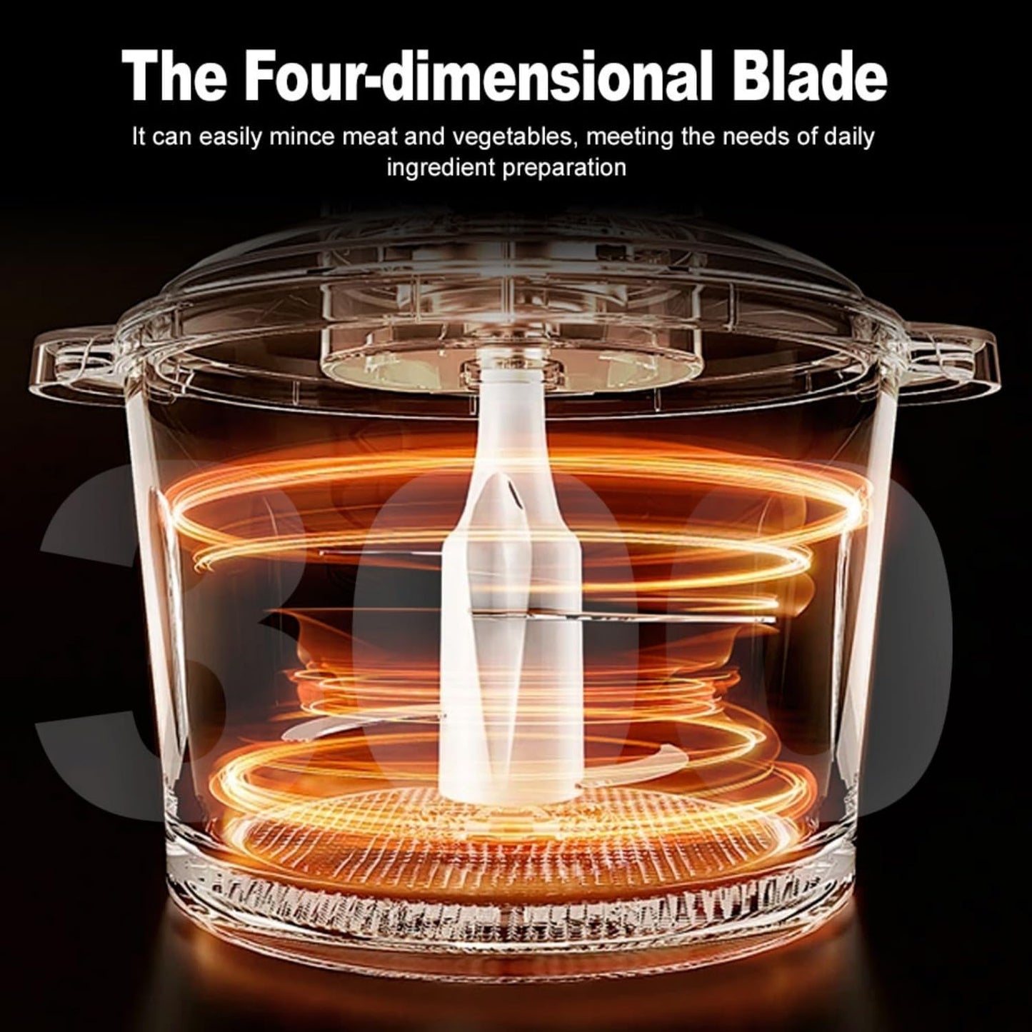 3-Speed Electric Food Processor: Meat Grinder, Vegetable Chopper & Baby Food Maker - 300W, 2 Bowls (8 Cup Stainless Steel+8 Cup Glass), Quiet Operation