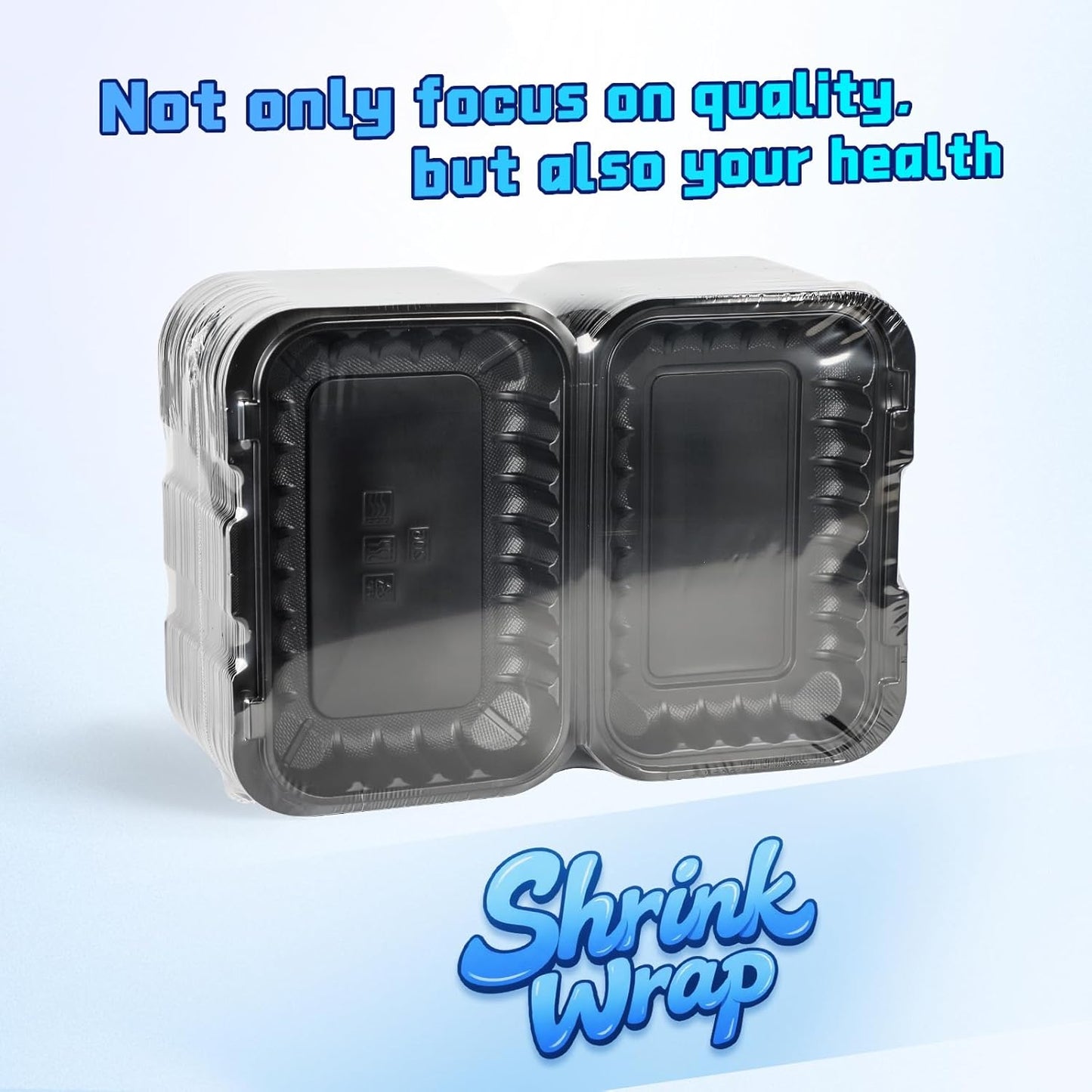 YANGRUI Takeout Containers 9x6 28 oz 50 Pack - Shrink Wrapped Mineral-Filled BPA Free PP Plastic | Reusable Heavy Duty Microwave & Freezer Safe | Restaurant Grade Black Clamshell Food Container