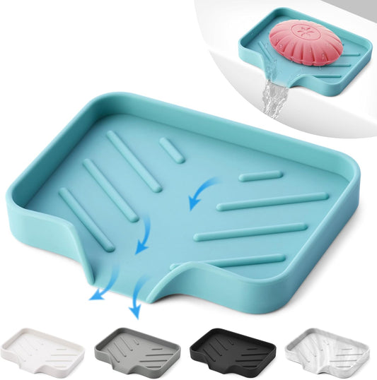 Light Green Silicone Soap Dish Tray, Self-Draining Soap Holder for Bar Soap, Silicone Soap Tray with Drainage, Soap Dishes for Kitchen Counter