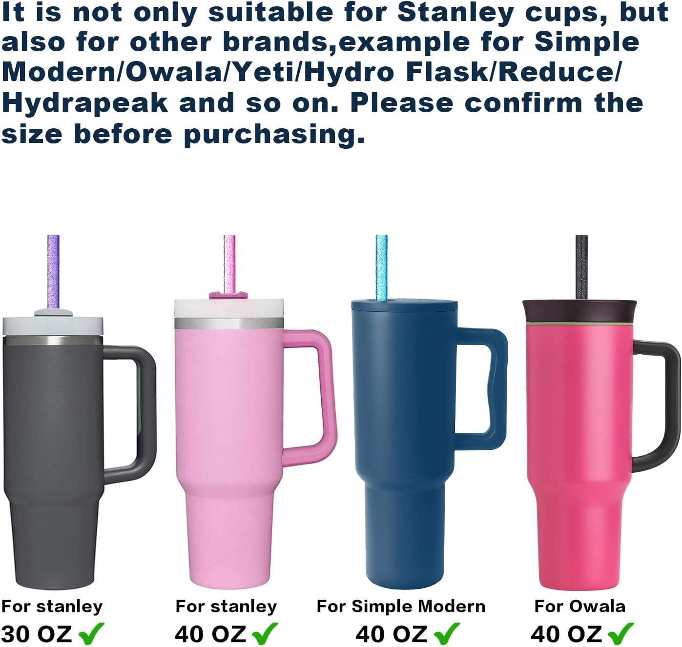 Replacement Straw for Stanley|Simple Modern|Owala 40 oz 30 oz Cup Tumbler, 10 Pack 12.13-In Long Reusable Plastic Straw with Cleaning Brush, Dishwasher Safe, Durable and Easy to Clean