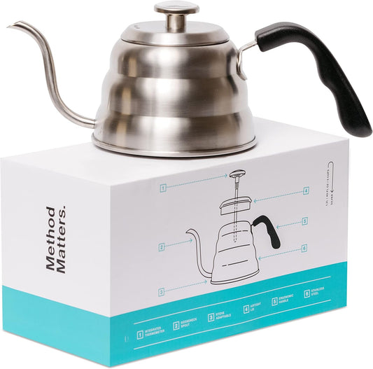 Barista Warrior Pour Over Coffee Kettle with Thermometer for Exact Temperature – Gooseneck Kettle for Pour Over Coffee and Tea, Stainless Steel for All Stovetops (1.0 Liter, 34 fl oz)