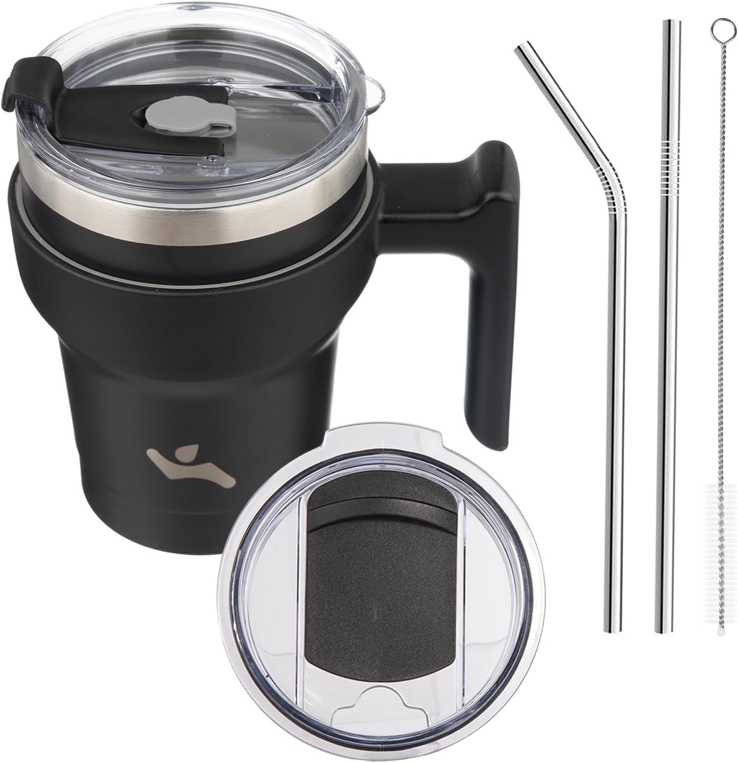 10 oz Tumbler with Handle and 2 Straw 2 Lid, Insulated Water Bottle Stainless Steel Vacuum Cup Reusable Travel Mug,Black