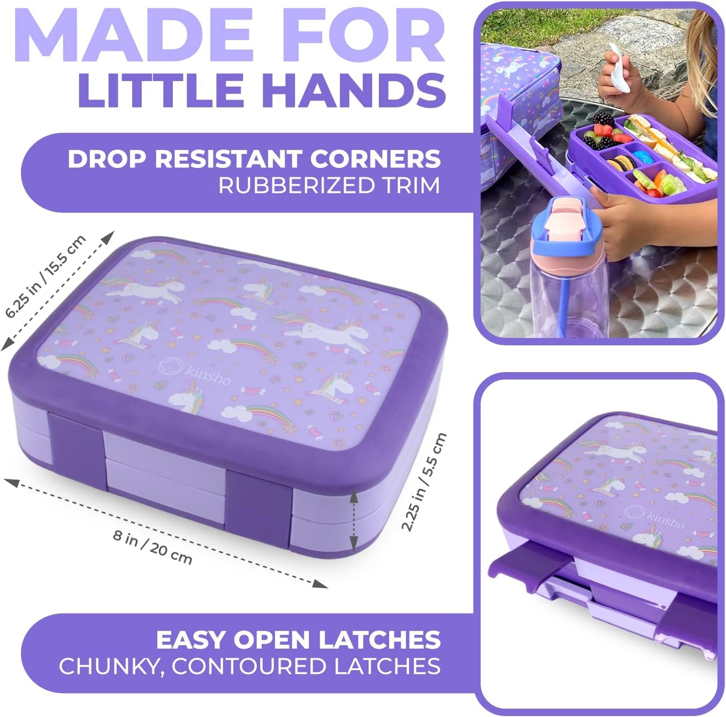 Bento Box Lunch Boxes for Toddlers Kids Girls, 5 Portion Sections Secure Lid, BPA Free Removable Tray, Pre-School Kid Daycare Lunches Snack Container Ages 3 to 5, Loncheras Para Niñas, Purple Unicorn