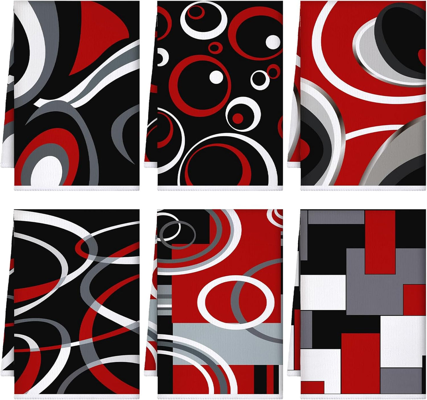 Boyiee Set of 6 Red Black Grey White Kitchen Towels Modern Geometric Dish Hand Towels 24 x 16 Inches Gifts Decorative Tea Cloth Gifts for Farmhouse Kitchen Bathroom Decorations