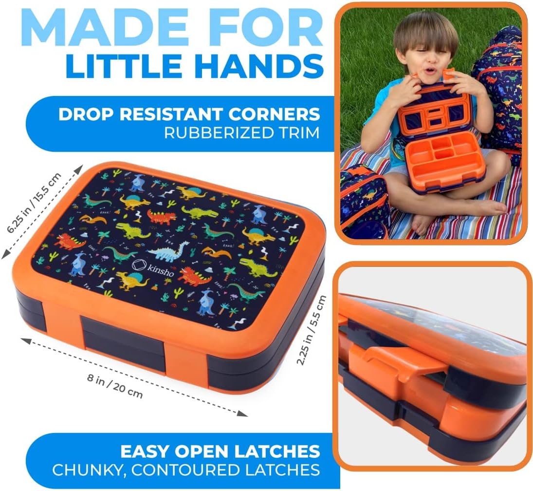 Bento Lunch Box for Kids Toddlers Boys Girls, 5 Portion Sections Secure Lid, Microwave Safe BPA Free Removable Tray, Pre-School Kid Daycare Lunches Snack Container, Unicorn Dinosaur 2 pack