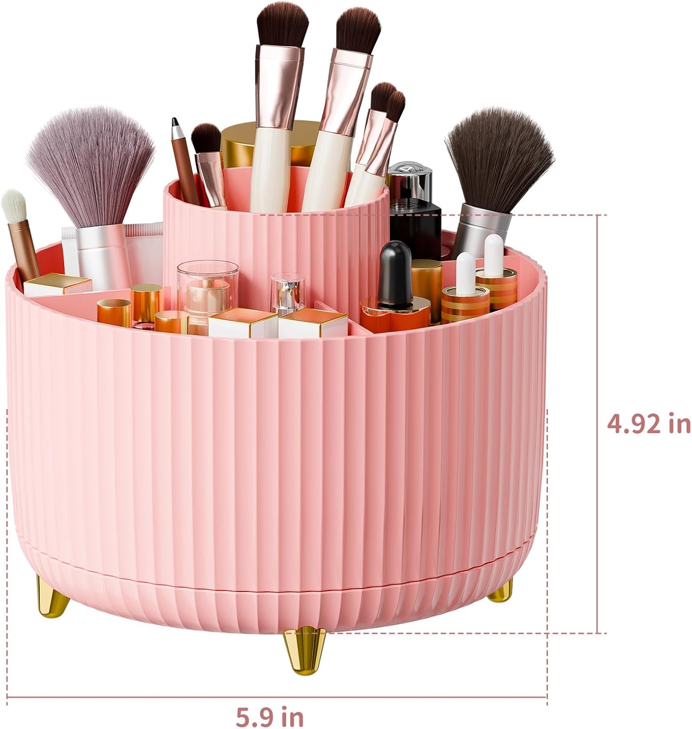 360° Rotate Makeup Brush Holder Organizer, Makeup Organizers Countertop, Makeup organization and Skincare Storage for Vanity, Desktop, Bathroom (Pink)