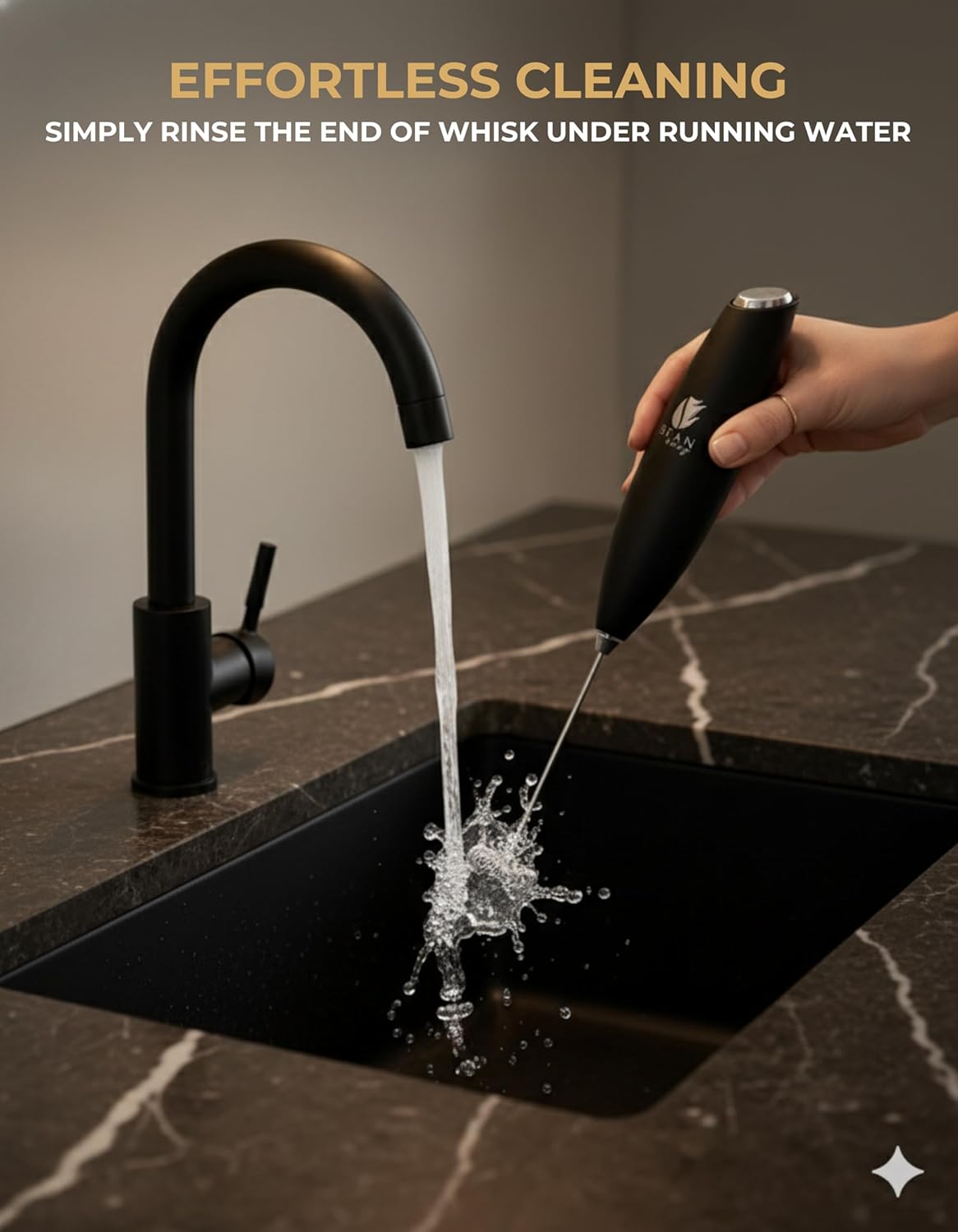 Bean Envy Milk Frother, Coffee Stirrers, Frother Wand, Milk Frother Handheld, Frother with stand, Hand Blender for Coffee, Lattes, Cappuccino, Matcha and Hot Chocolate – Kitchen Gifts - Black