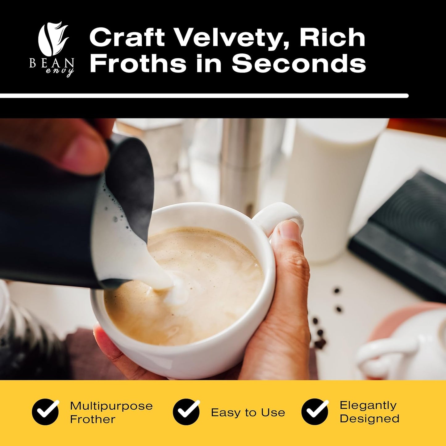 Bean Envy Milk Frother, Coffee Stirrers, Frother Wand, Milk Frother Handheld, Frother with stand, Hand Blender for Coffee, Lattes, Cappuccino, Matcha and Hot Chocolate – Kitchen Gifts (Raspberry)