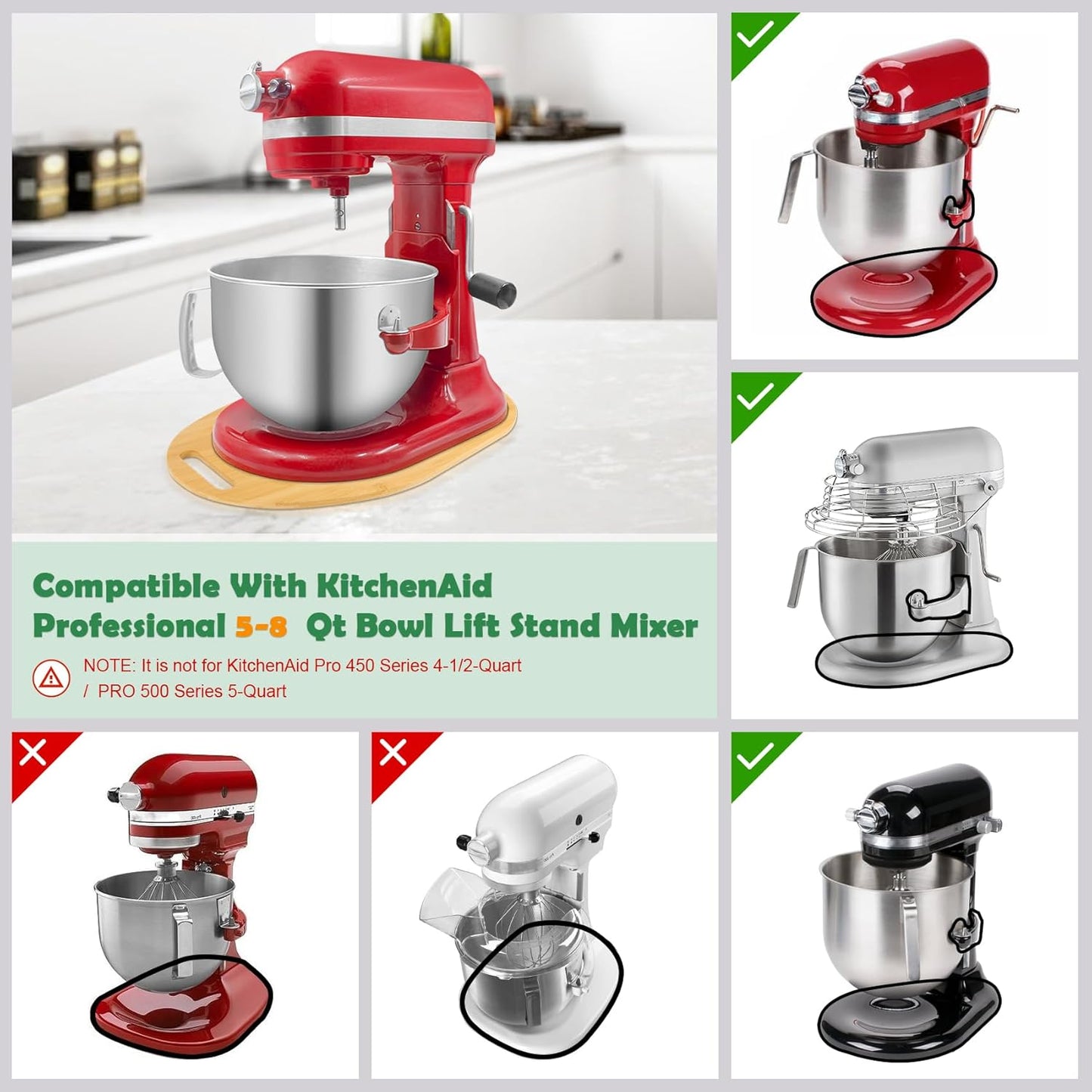 Mixer Slider Compatible with Kitchen aid Bowl Lift 5-8 Qt Stand Mixer - Kitchen Countertop Storage Mover Sliding Caddy for Kitchen Aid 5-8 Qt Mixer (5.5-8 Qt with handle-Natural)