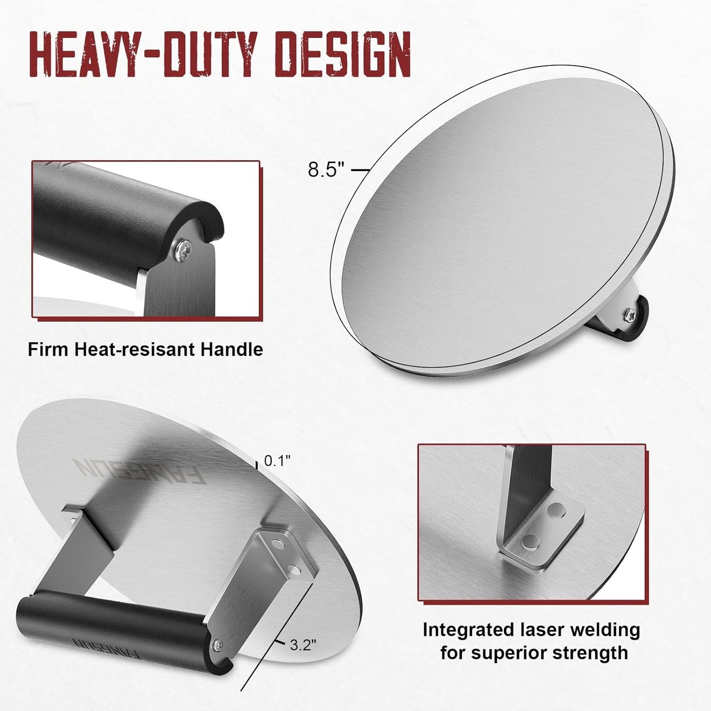 FANGSUN Bacon Press for Griddle, Stainless Steel Grill Press, 8.5-Inch Heavy-Duty Burger Press with Heat-Resistant Handle, Non Stick Hamburger Press, Weight Burger Smasher for Meat, Steak, Panini