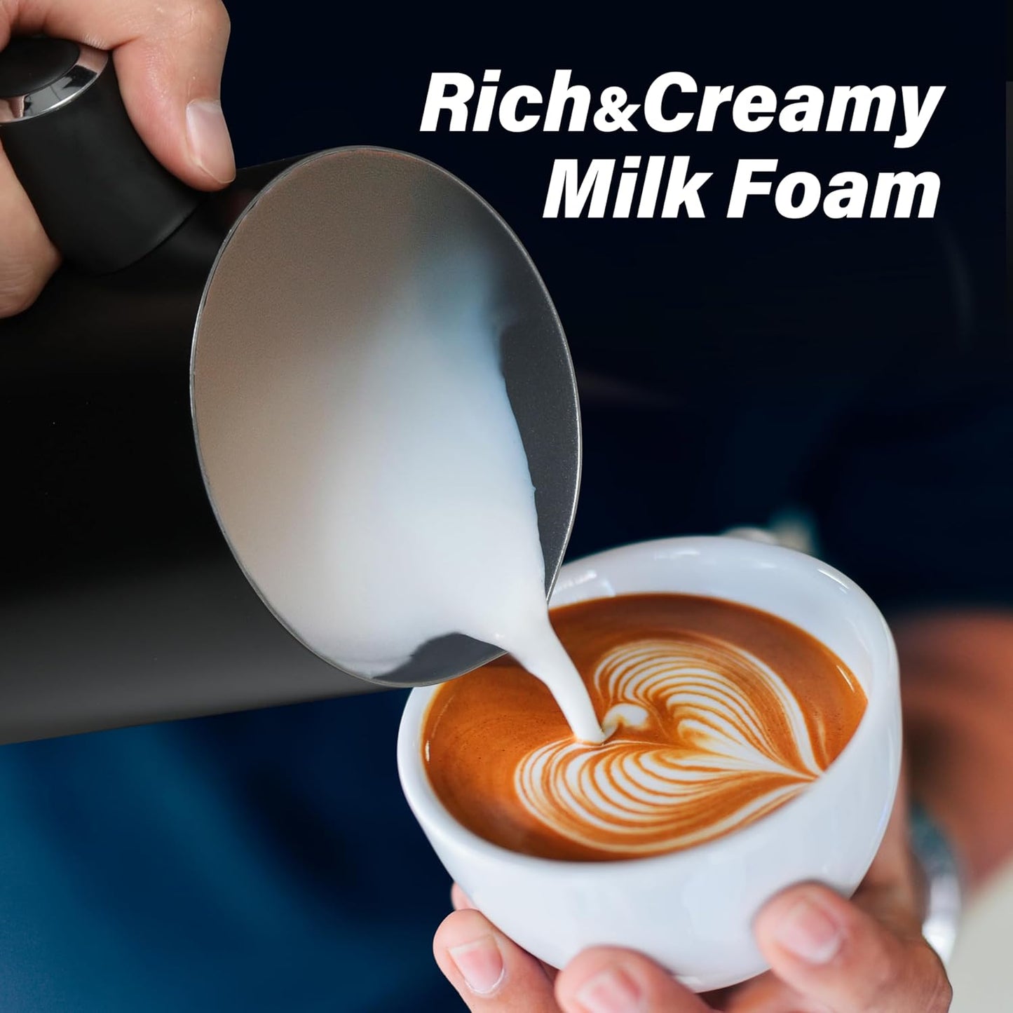 YSSOA Electric Milk Frother, 4-in-1 Automatic Milk Steamer Whisk Drink Mixer for Coffee, Frappe, Latte, Matcha, Hot Chocolate, Black