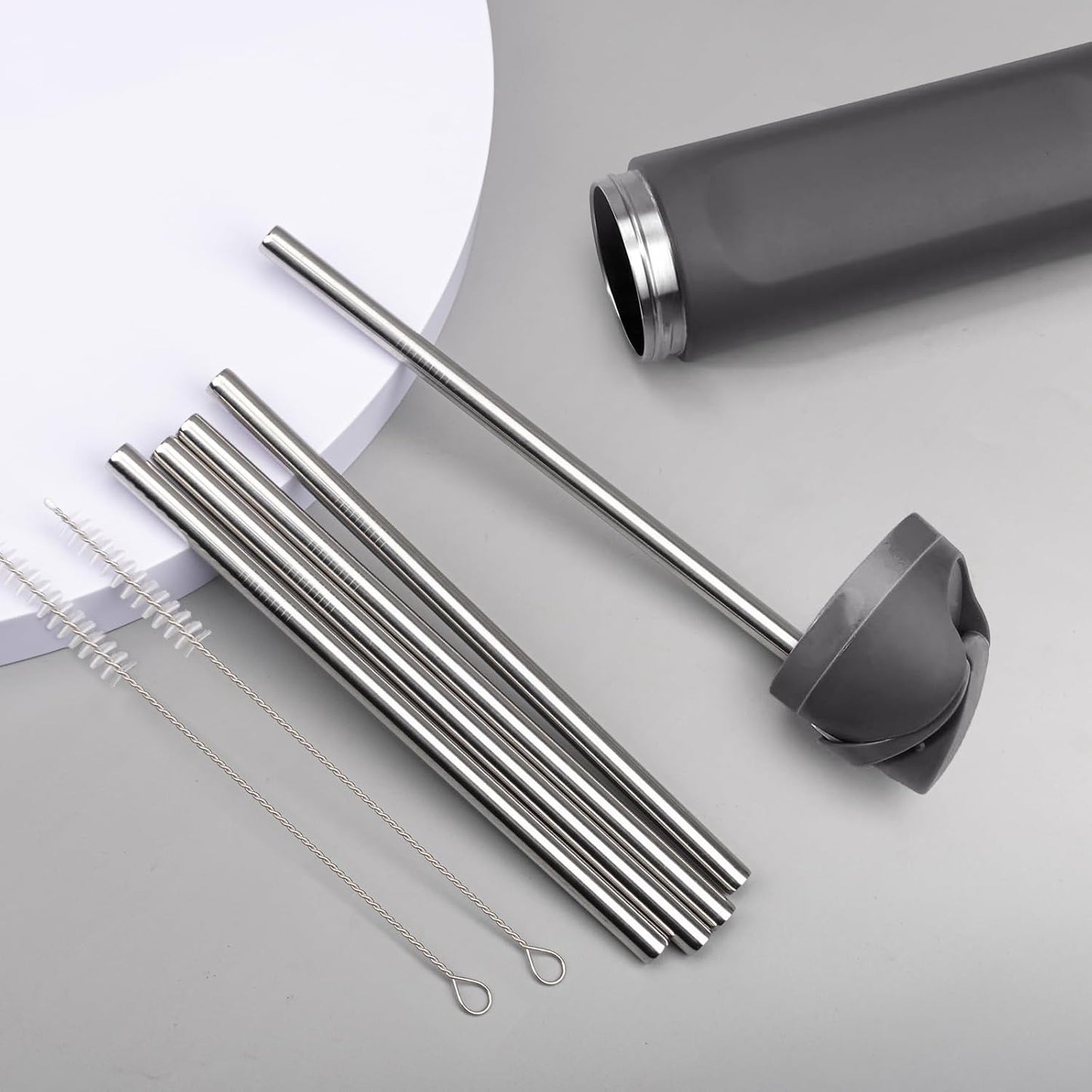 Metal Replacement Straws for Owala Water Bottle 24 oz 32 oz, Reusable Stainless Steel Straws 6 PCS With 2 Cleaning Brush Compatible With Owala Water Bottle