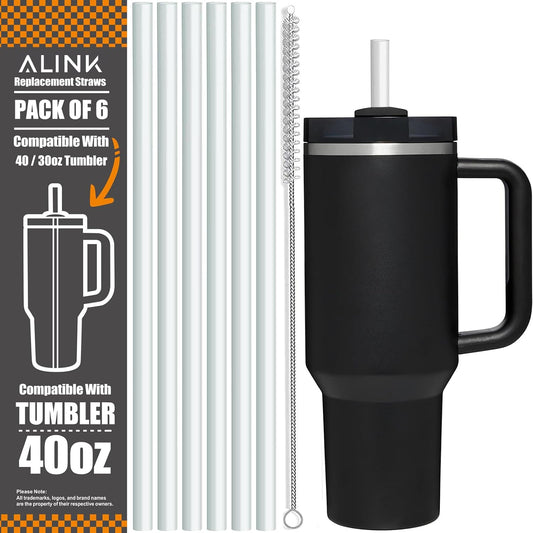 [DISHWASHER SAFE] 6 Pack Replacement Straws for Stanley 40 oz 30 oz Cup Tumbler, 12 inch Long Clear Reusable Plastic Straws with Brush for Stanley, Owala, Yeti Tumbler, BPA FREE