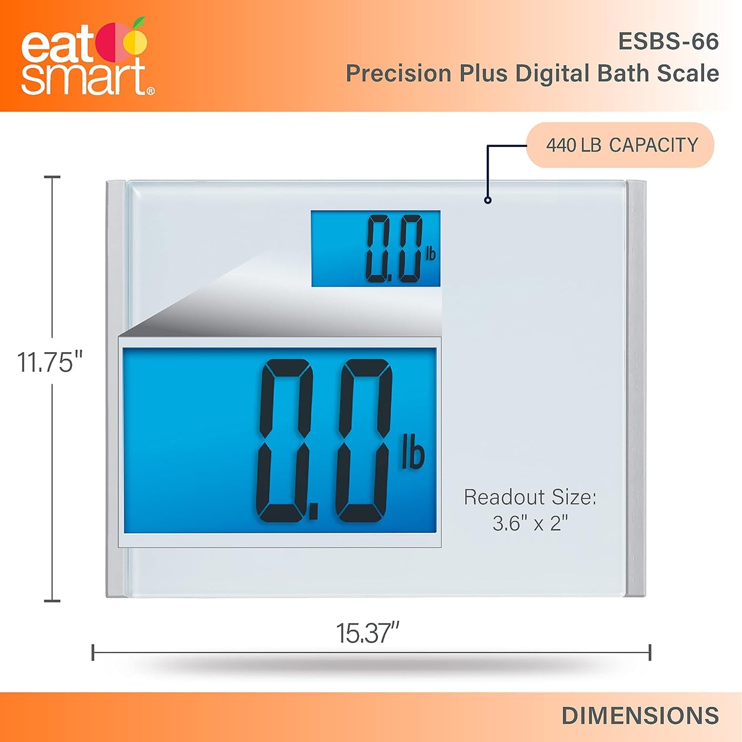 Eat Smart Precision Plus Scale, Wide Body Bath Scale for Body Weight, White
