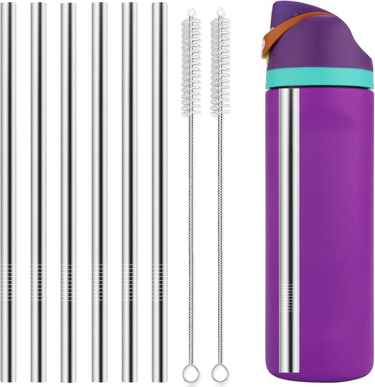 Metal Replacement Straws for Owala Water Bottle 24 oz 32 oz, Reusable Stainless Steel Straws 6 PCS With 2 Cleaning Brush Compatible With Owala Water Bottle