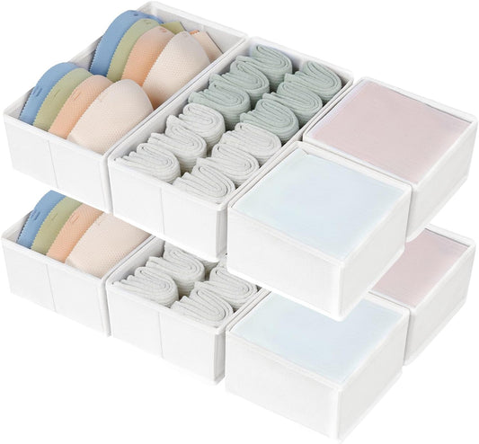 DIMJ Drawer Organizers - Set of 8 Fabric Closet Organizers and Storage, Drawer Dividers for Baby Clothes, Socks, Belt, Tie (Pink)