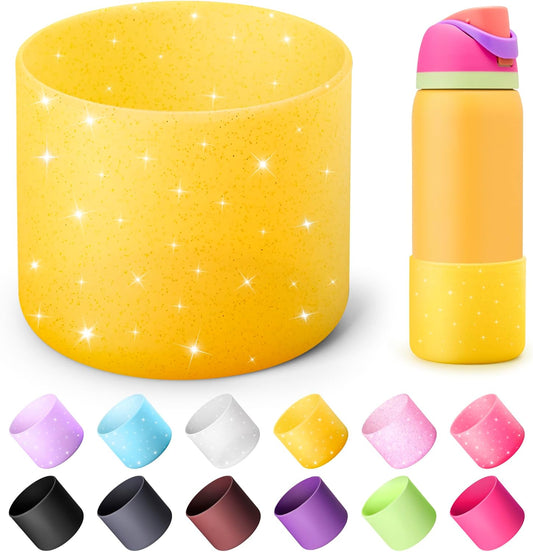 Silicone Water Bottle Boot for Owala 32 oz, Anti-Slip Protective Sleeve for Owala Twist & FreeSip & Flip Stainless Steel Water Bottle, Boot Bottom Base for Owala (Glitter Yellow)