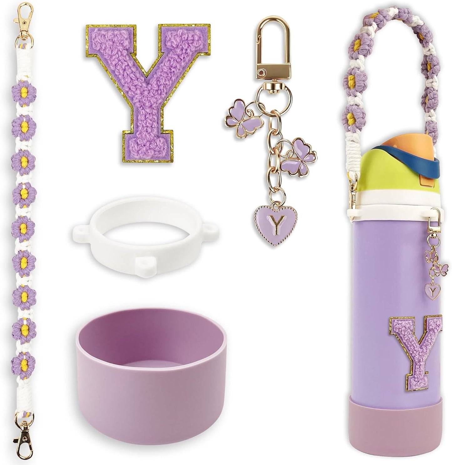 SITKOL Silicone Boot Cute Monogram Set Compatible with Owala Water Bottle 24 oz, 32 oz, 40 oz - Perfect Letter Owala Accessories for Owala Tumbler, Owala Free Sip, Pink Owala, Black Owala