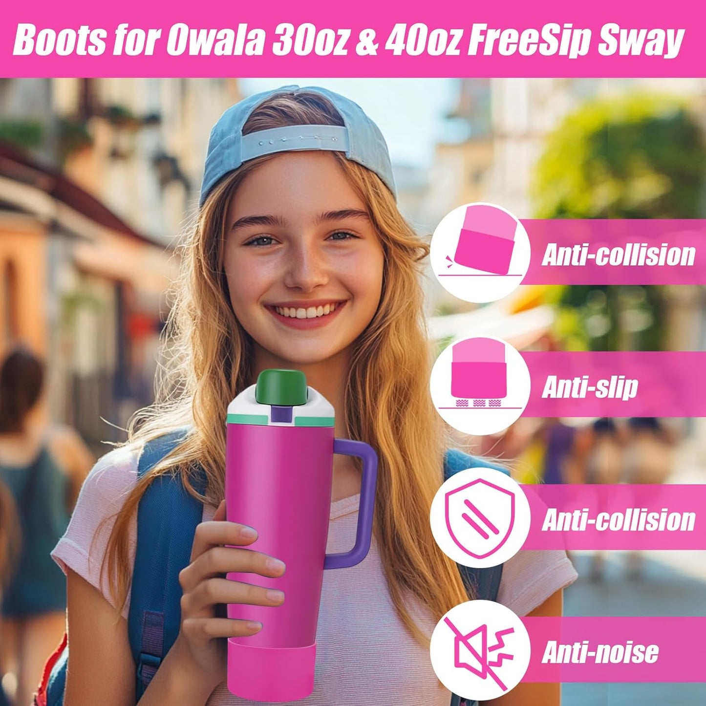 Mity rain 2PCS Protective Silicone Boots for Owala 30oz & 40oz FreeSip Sway Bottles & Tumblers - Accessories for owala, Enhances Stability & Prevents Scratches (Rose Red)