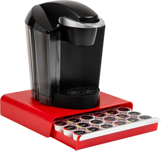 Mind Reader Single Serve Coffee Pod Drawer, 36 Pod Capacity, Countertop Organizer, 13.25"L x 12.75"W x 2.75"H, Red