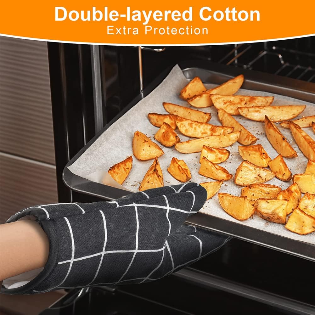 AUAUY Oven Mitts and Pot Holders 6PCS Set, 392°F Heat Resistant Cooking Gloves and Hot Pads Baking Mittens Grilling Gloves BBQ Gloves Non-Slip Kitchen Mittens for Oven Cooking Baking Grilling