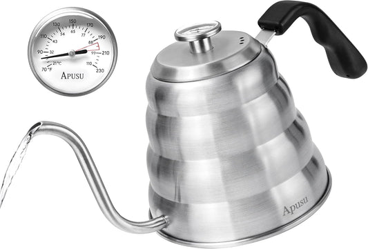 Gooseneck Kettle for Manual Drip Coffee & Tea 40oz Stainless Steel Pour Over Coffee Kettle with Thermometer Tea Kettle for Stovetop,1200ml,6 Cup,Silver,1Pack