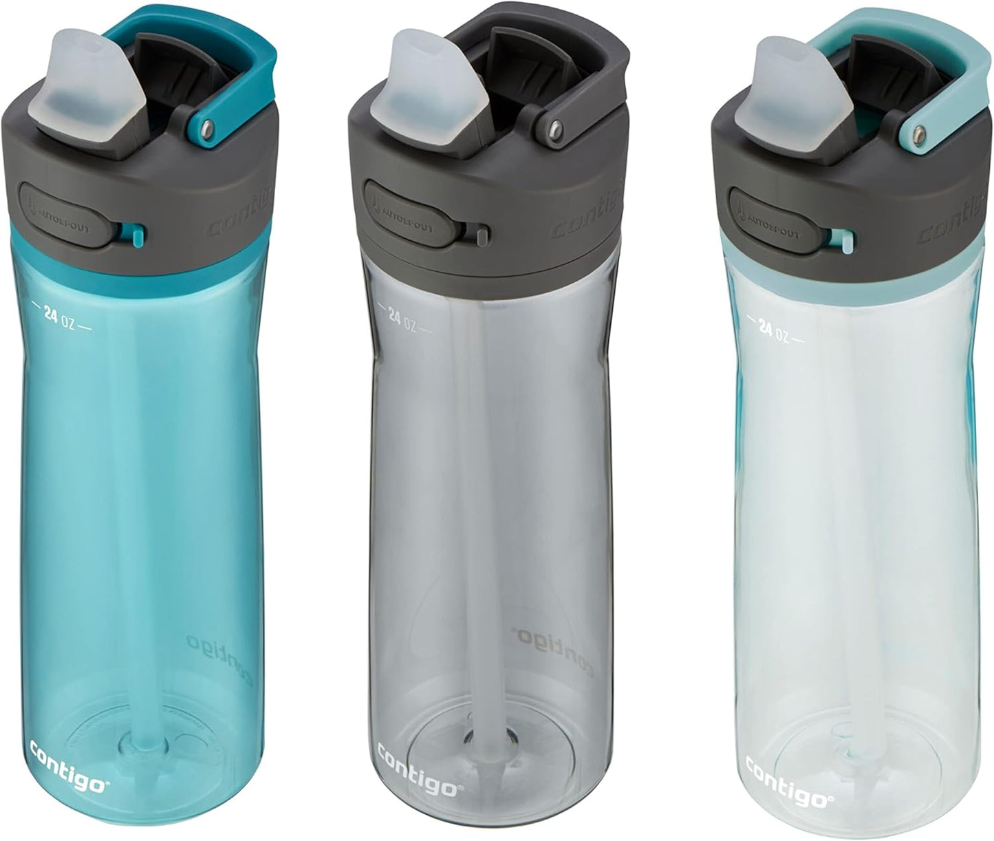 Contigo Ashland 2.0 Water Bottle with AUTOSPOUT Lid | Tritan Water Bottle 24oz. 3 Pack Juniper & Sake & Bubble Tea