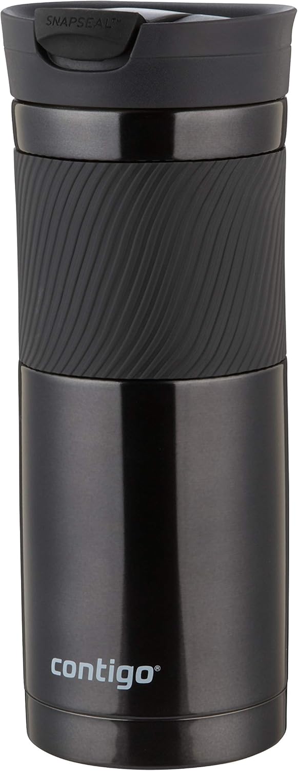 Contigo Byron Snapseal Travel Mug, Stainless Steel Thermal Mug, Vacuum Flask, Leakproof Tumbler, Coffee Mug with BPA Free Easy-Clean Lid, 590 ml, Black