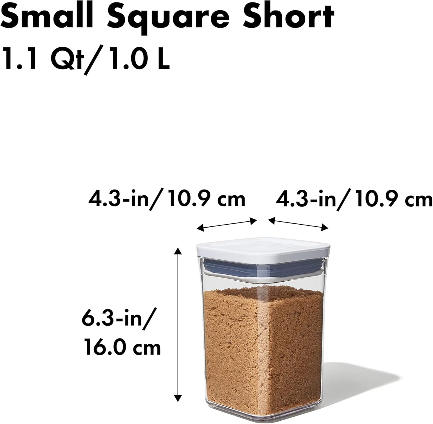 OXO Good Grips POP Container - Airtight Food Storage - Small Square Short 1.1 Qt Ideal for 1 lb of brown sugar or confectioner's sugar