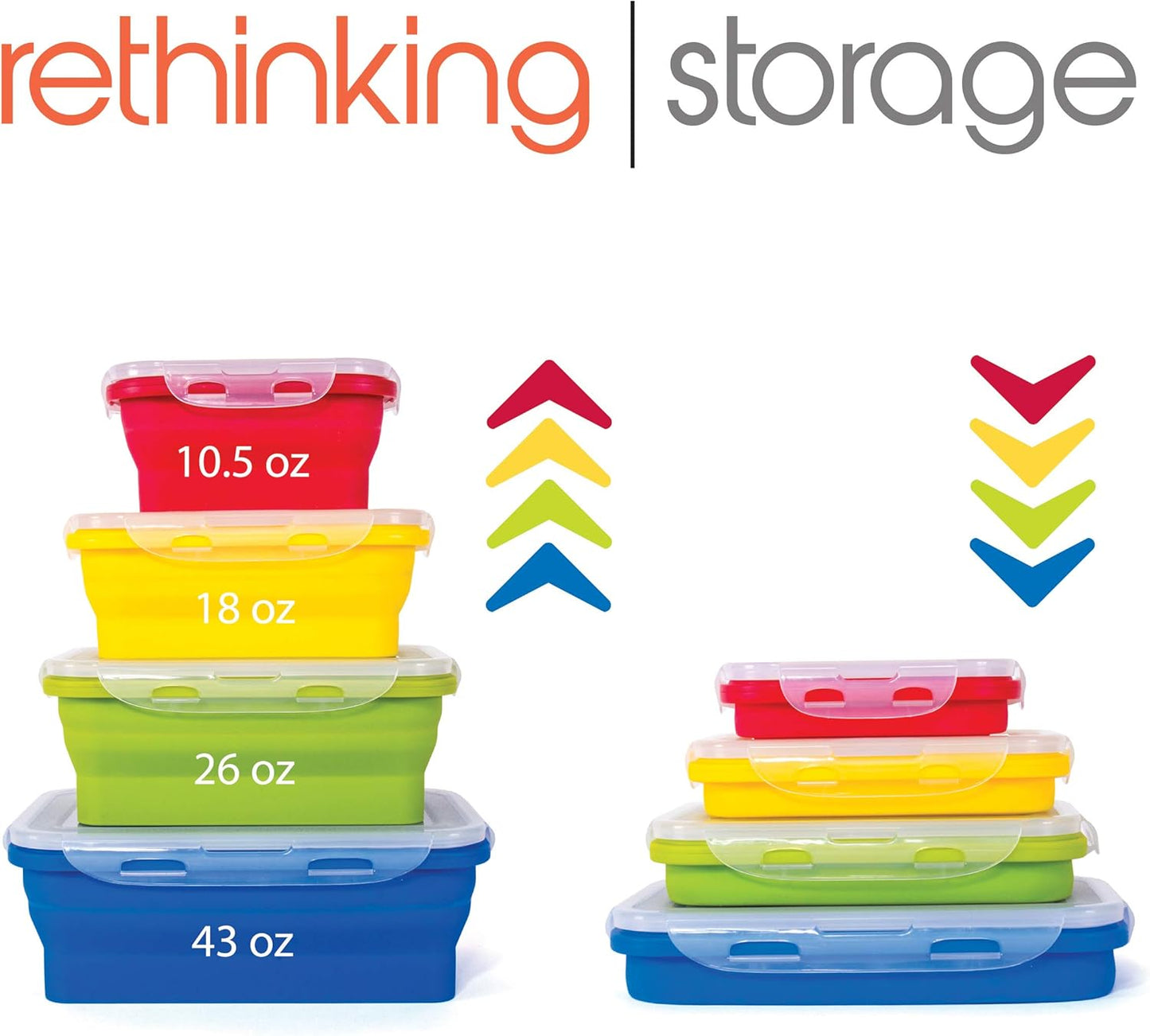 Kitchen Home Thin Bins Collapsible Containers – Set of 4 Rectangle Silicone Food Storage Containers – BPA Free, Microwave, Dishwasher and Freezer Safe