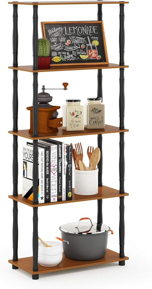 Furinno Turn-N-Tube 5-Tier Multipurpose Shelf / Display Rack / Storage Shelf / Bookshelf, Classic Tubes, Light Cherry/Black
