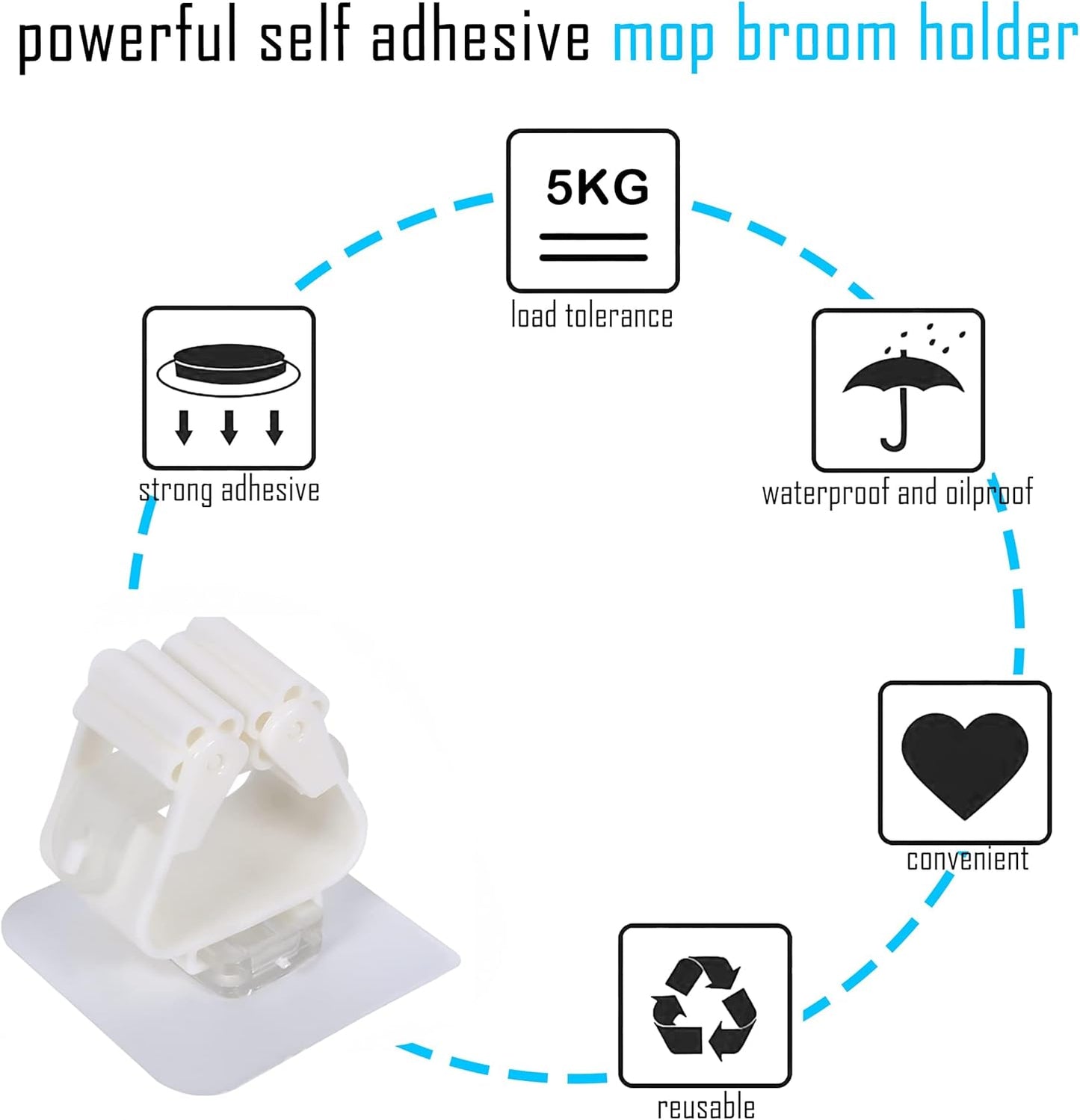 3-H 8-Pack Self Adhesive Broom Holder Wall Mount - Heavy Duty No Drill Broom Organizer for Garage Closet Kitchen, Plastic Storage Rack for Brooms Mops Tools, Peel and Stick Adhesive,Beige White