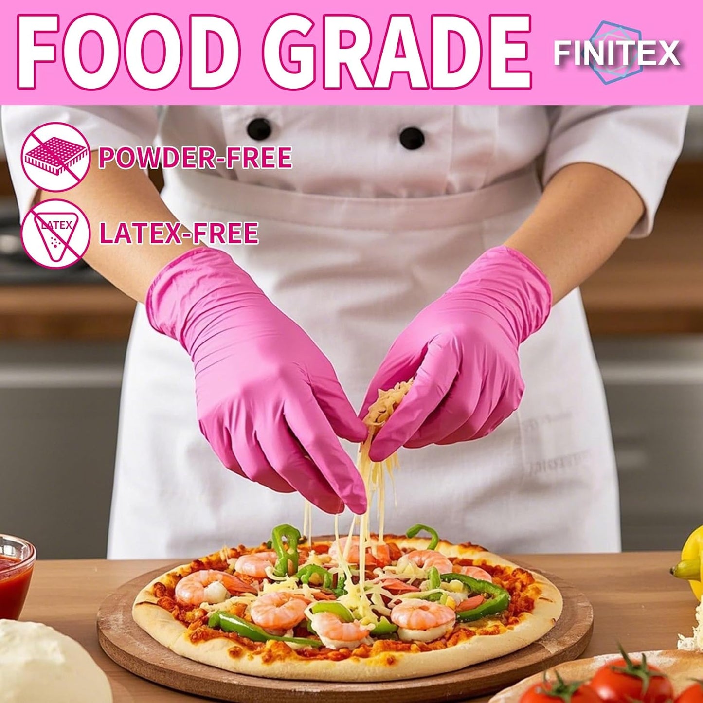 FINITEX Nitrile Disposable Latex-Free Gloves - 3.5mil 100PCS Powder-Free Latex Free Cleaning Medical Exam Food Gloves