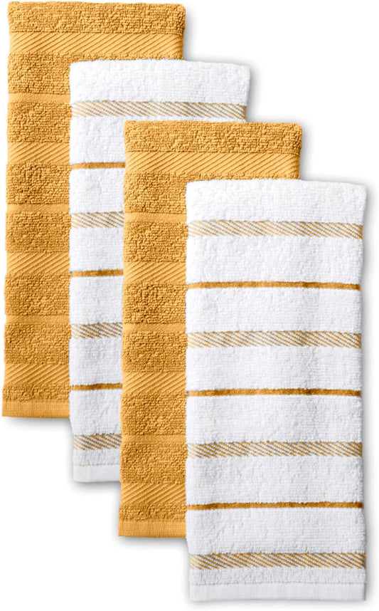 KitchenAid Albany Kitchen Towel 4-Pack Set, Orange Sorbet Yellow/White, 16"x26"