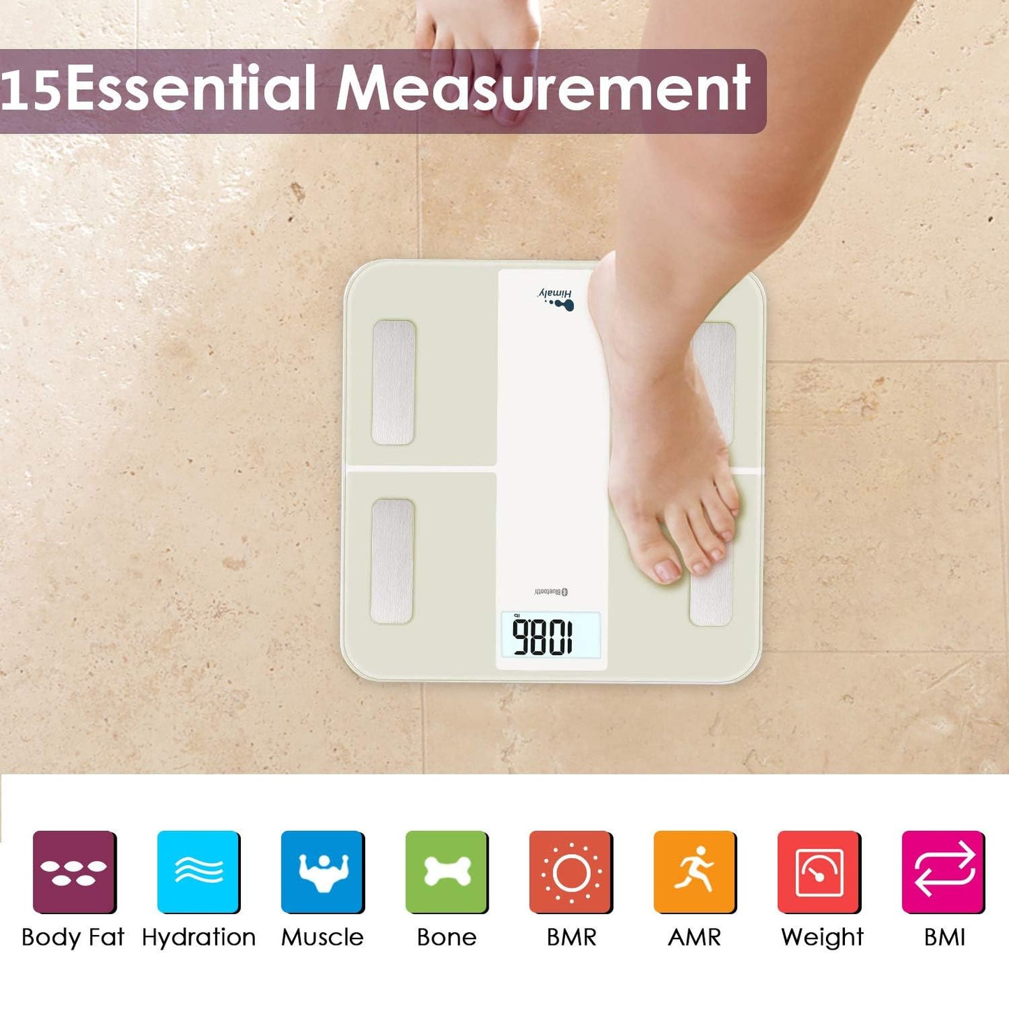 himaly USB Rechargeable Bathroom Scale for Body Weight, Digital Weight Scale Bluetooth for Accurate BMI Body Fat Scale Muscle Mass Composition Monitor with App, 400 lbs