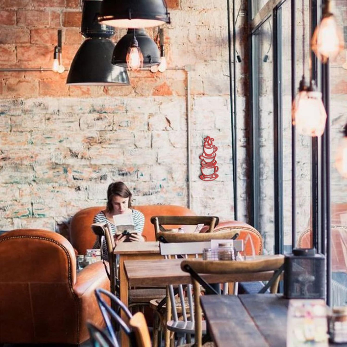 Lynicon Coffee Cup Metal Wall Art, Farmhouse Kitchen Restaurant Decor Coffee Bar Sign, Red