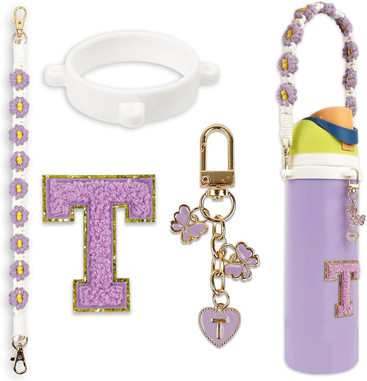 Cute Letter Charm Set Compatible with Owala Water Bottle 24 oz, 32 oz, 40 oz, Owala Kids, Owala Coffee Tumbler, Owala FreeSip – Includes Handle Strap, for Owala Accessories & Stanley Cup Accessories